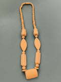 Collier ancien en os perles géométriques vintage beige, gros maillons ethnique