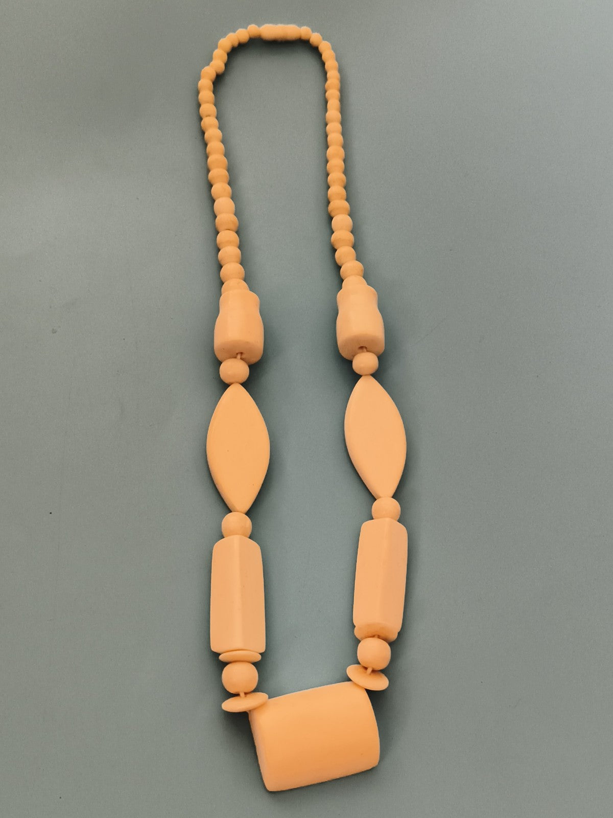 Collier ancien en os perles géométriques vintage beige, gros maillons ethnique