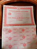 Action au porteur Émailleries Réunies 100 Francs années 1920 vintage papier