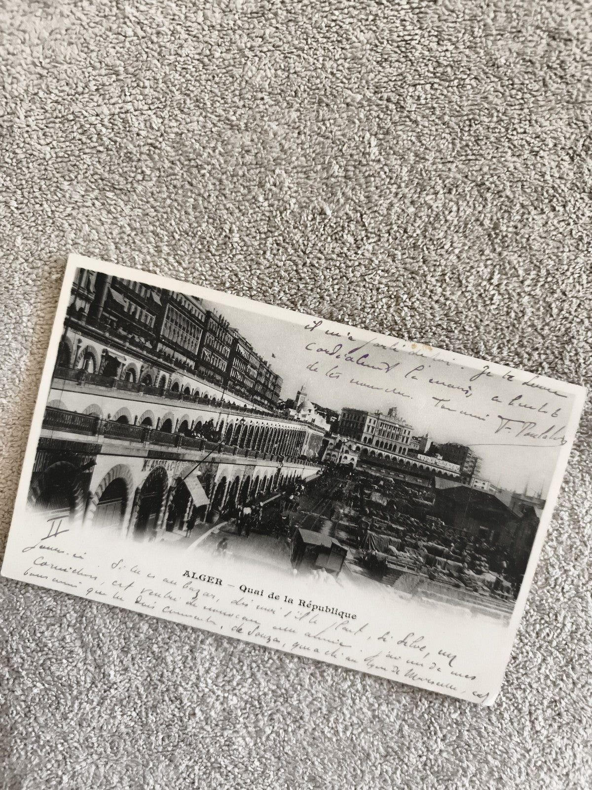 CPA Alger Quai de la République écrite photo ancienne noir et blanc