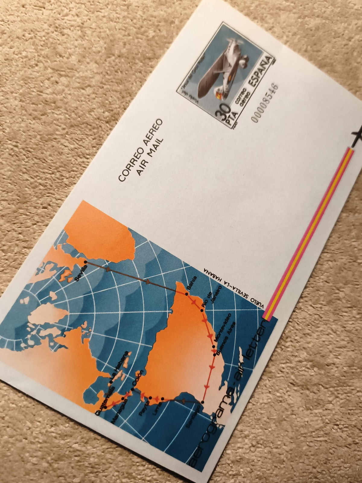 Lettre aérogramme Espagne 30 PTA avion carte CORREO AEREO philatélie (Ref 13)