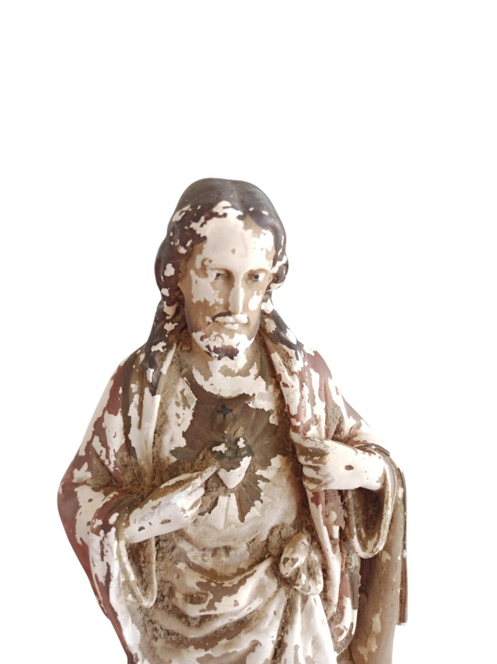 Statue Sacré-C?ur Jésus plâtre polychrome début XXe déco église
