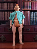 Figurine Tintin vintage ancien, gilet bleu, visage souriant, rare