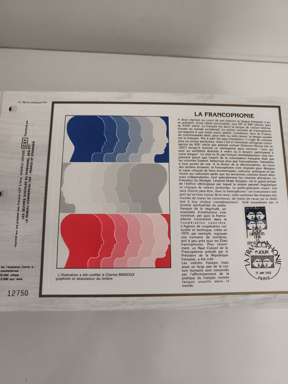 Feuillet philatélique CEF La Francophonie illustré Charles Bridoux timbre FDC