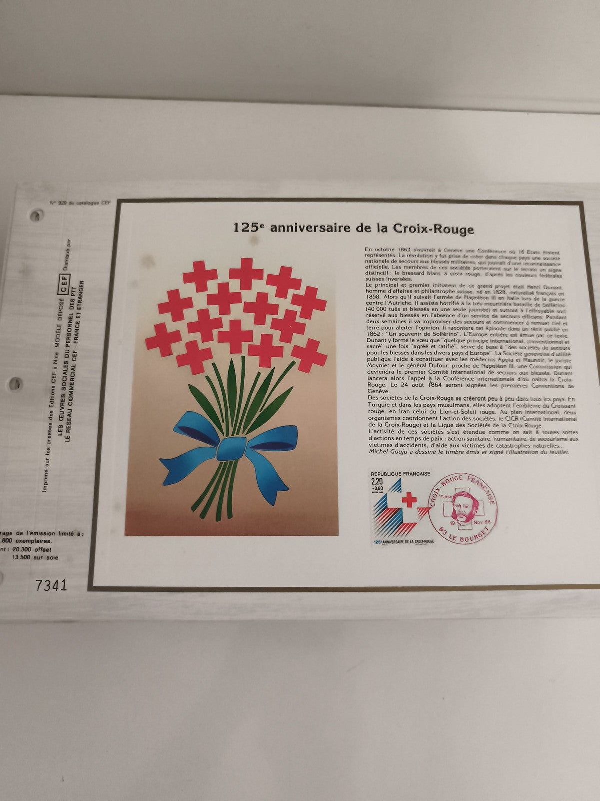 Feuillet CEF 125e anniversaire Croix-Rouge oblitéré France philatélie