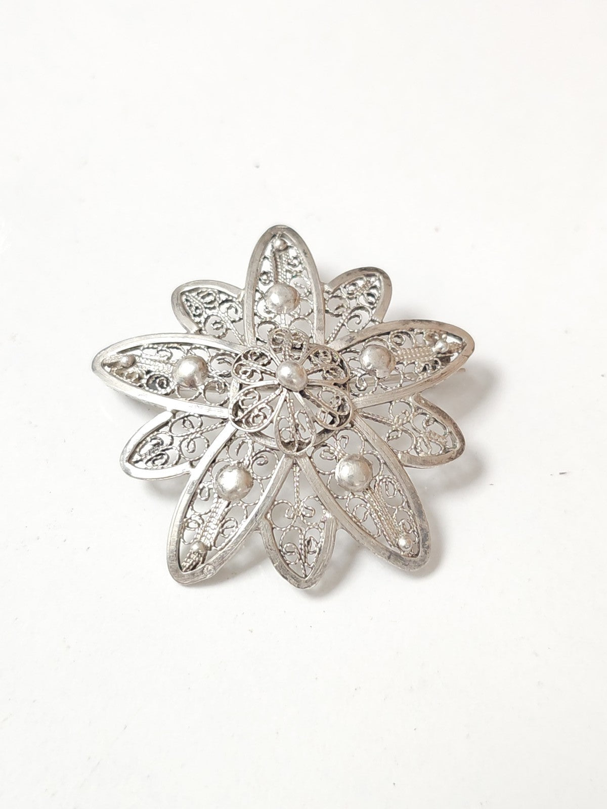 Vintage antique enameled silver brooch, retro jewelry collection decoration
