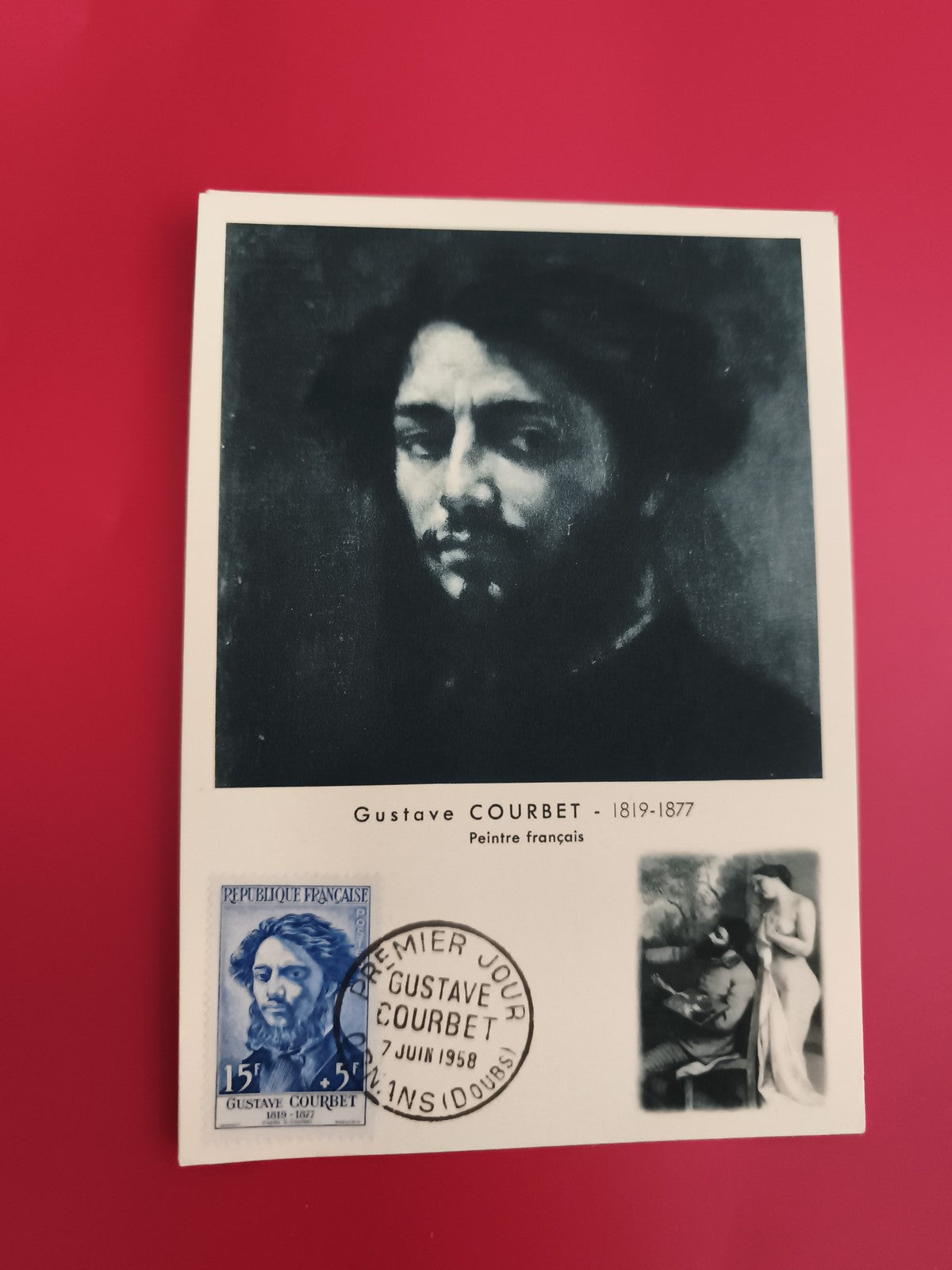 Carte Premier Jour Gustave Courbet 1958 timbre 15F art peintre philatélie
