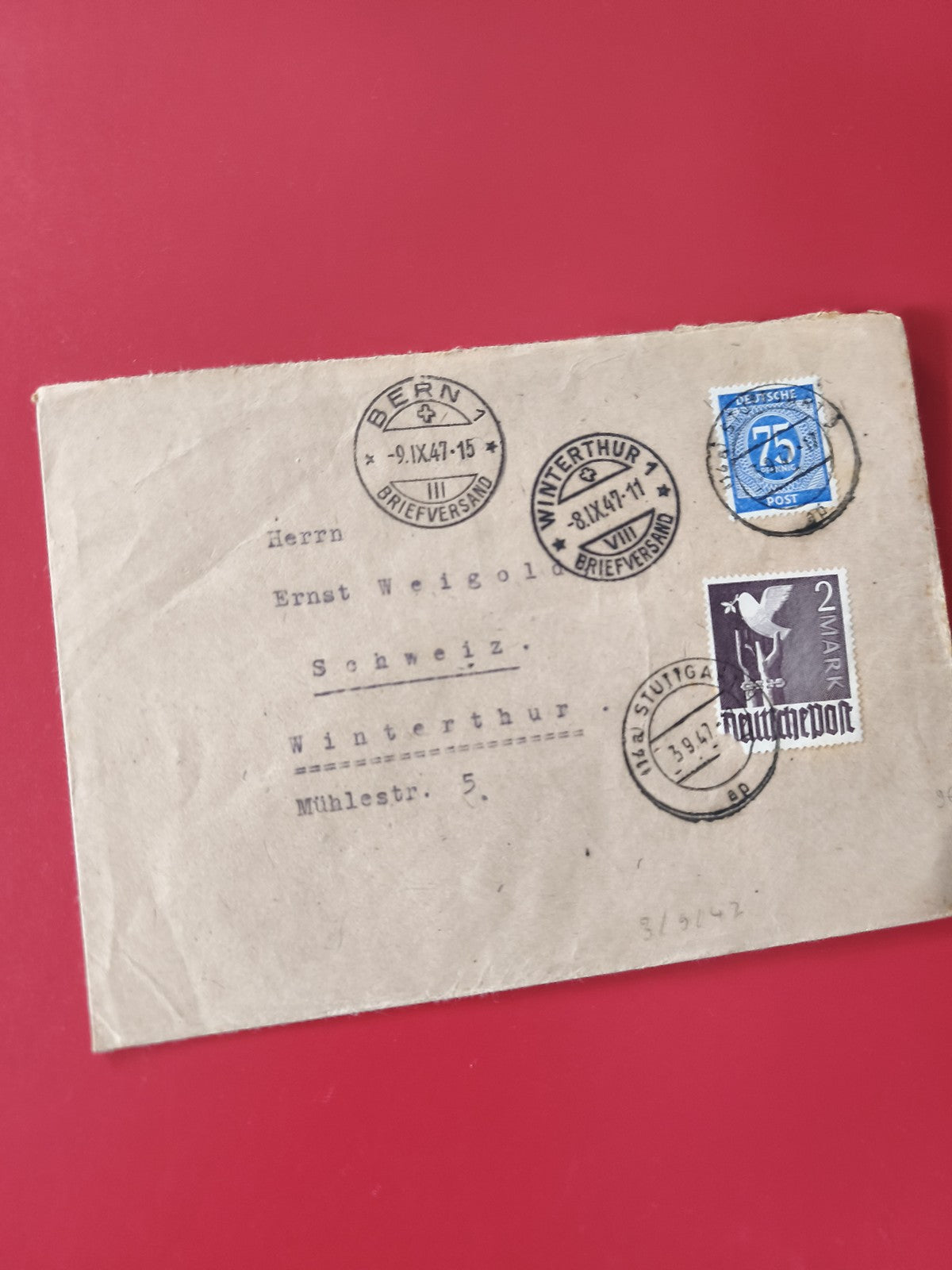 Enveloppe philatélie affranchie timbres Allemagne Suisse cachets visibles