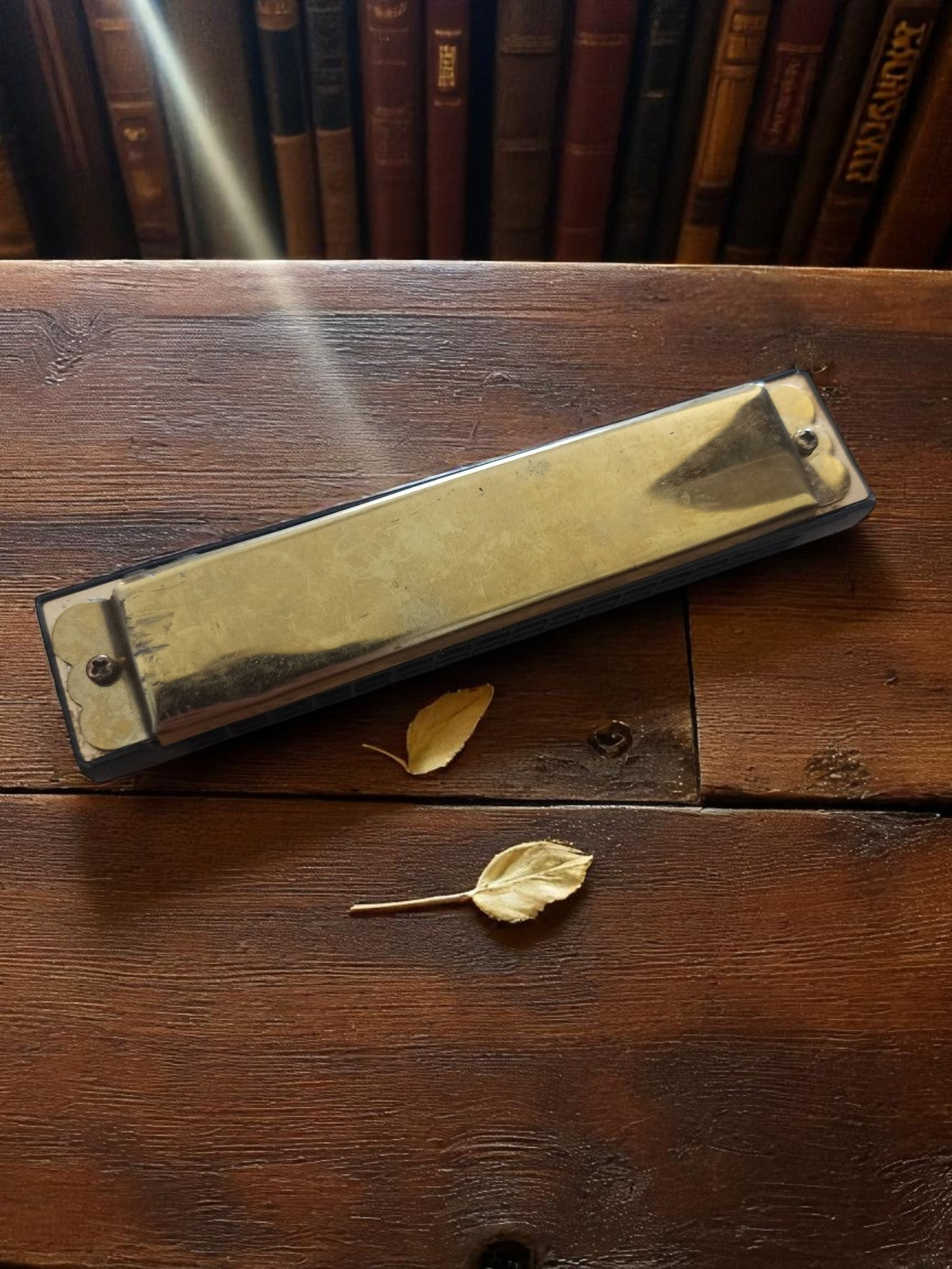 Harmonica vintage ancien finition dorée rétro instrument de musique