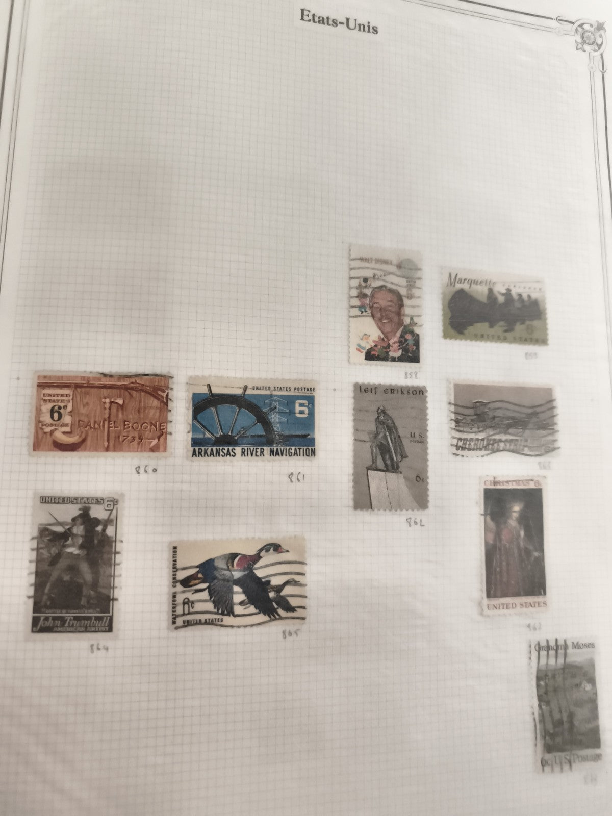 Timbres anciens États-Unis oblitérés lot x10 philatélie vintage US