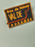 Vintage pin's Gaz de France Val de Durance, rectangulaire, bleu et jaune