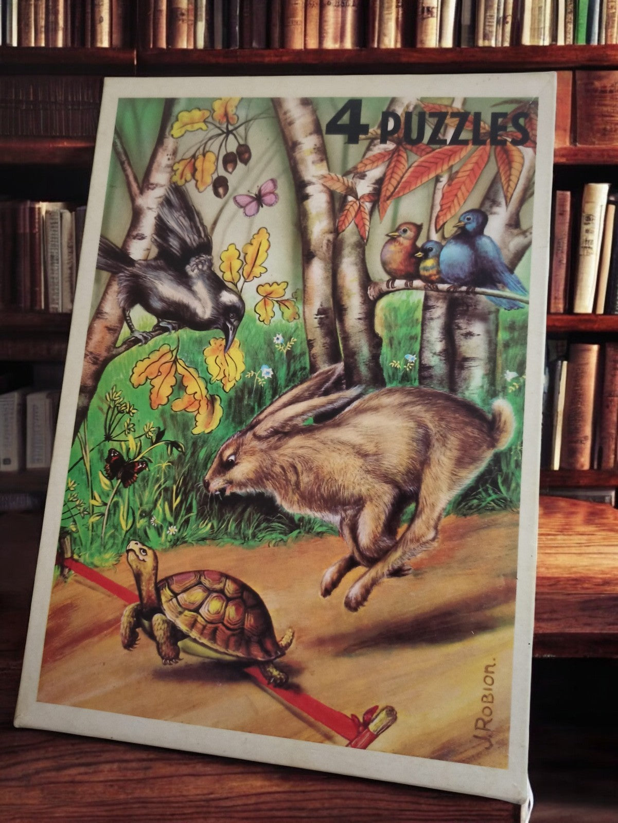 Puzzle ancien vintage 4 puzzles animaux forêt années 1950 rétro illustré