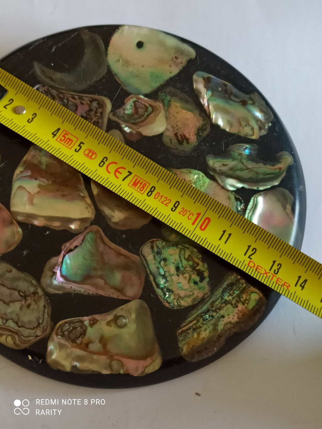 Trivet rond vintage lucite et coquille d’ormeau, dessous de plat rétro déco