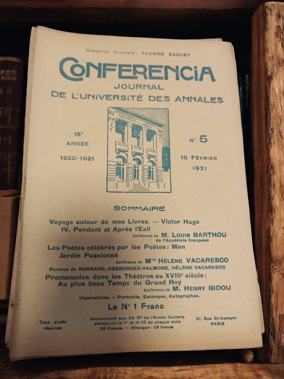 Journal universitaire Conférencia 1921 Université des Annales ancien revue vinta