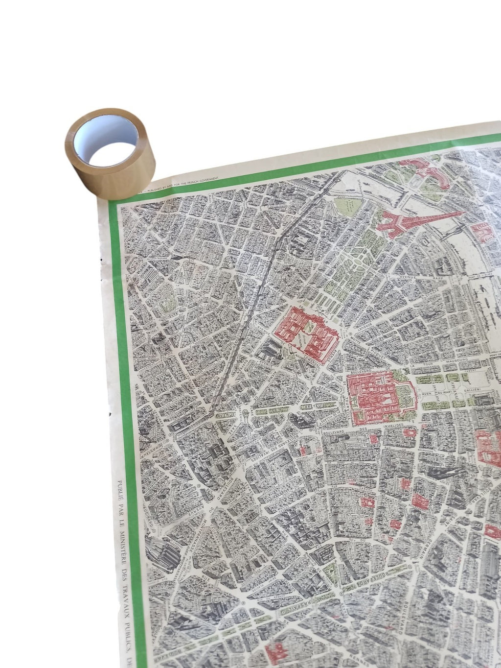 Carte ancienne Paris centre à vol d’oiseau plan vintage déco – livraison pliée