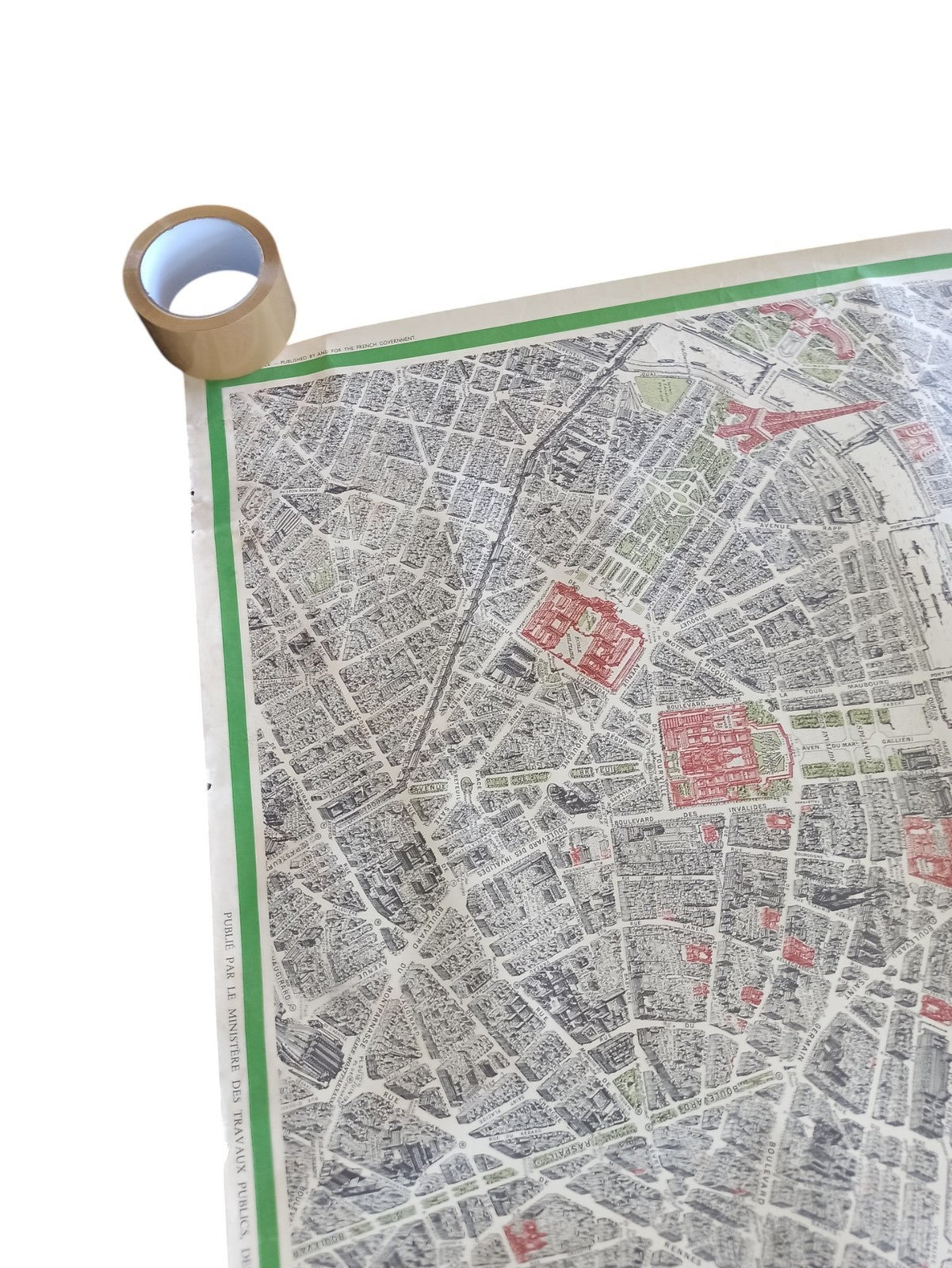 Carte ancienne Paris centre à vol d’oiseau plan vintage déco – livraison pliée