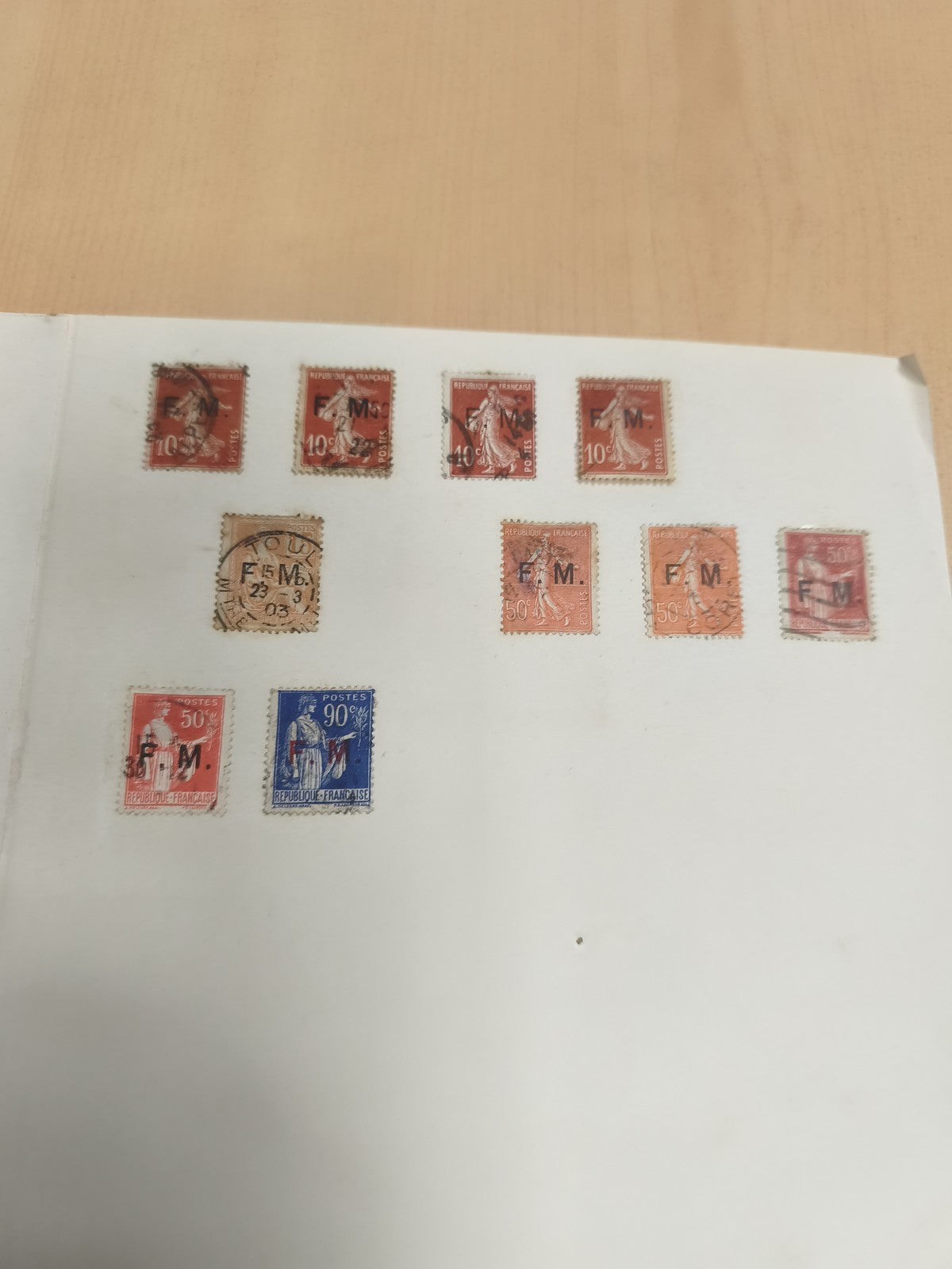 Timbres oblitérés France FM Semeuse rouges bleus lot philatélie
