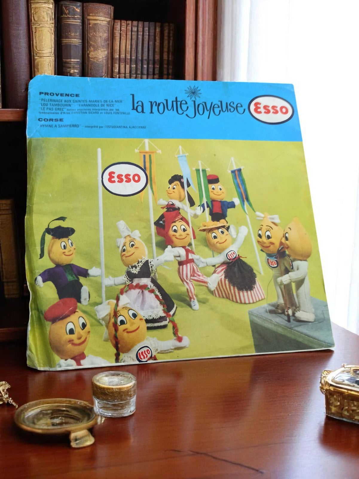 Disque vinyle Esso "La route joyeuse" vintage pochette mascottes rétro