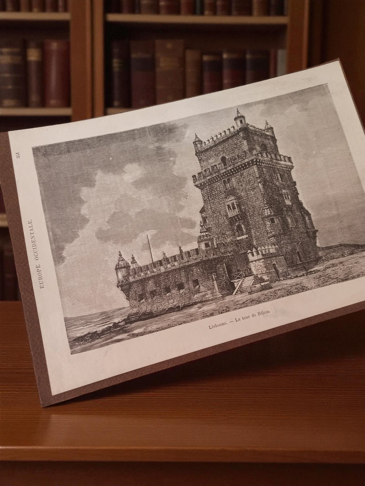 Gravure ancienne Lisbonne tour de Belém vintage déco rétro authentique