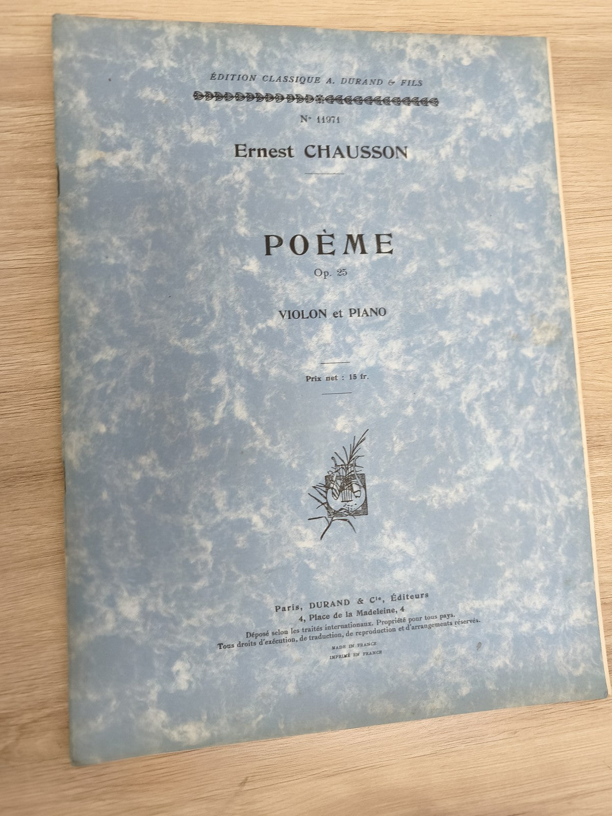 Ancien livre partitions Ernest Chausson Poème Op.25 violon piano Durand bleu