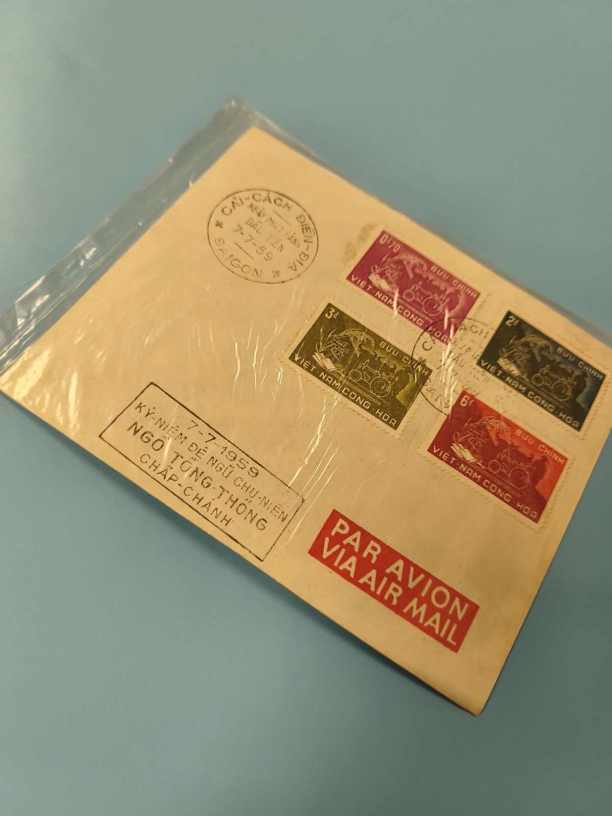 Ancienne enveloppe timbrée Vietnam oblitérée 1959 Par Avion philatélie collectio