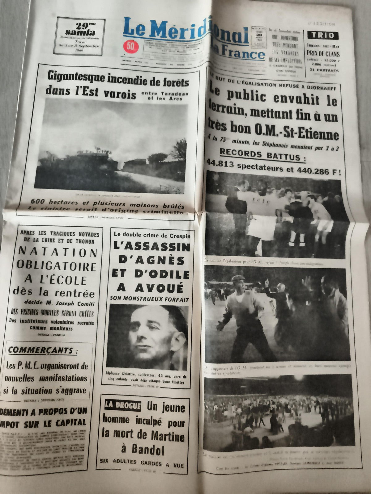 Ancien journal Le Méridional France 1970s incendie Varois football vintage press
