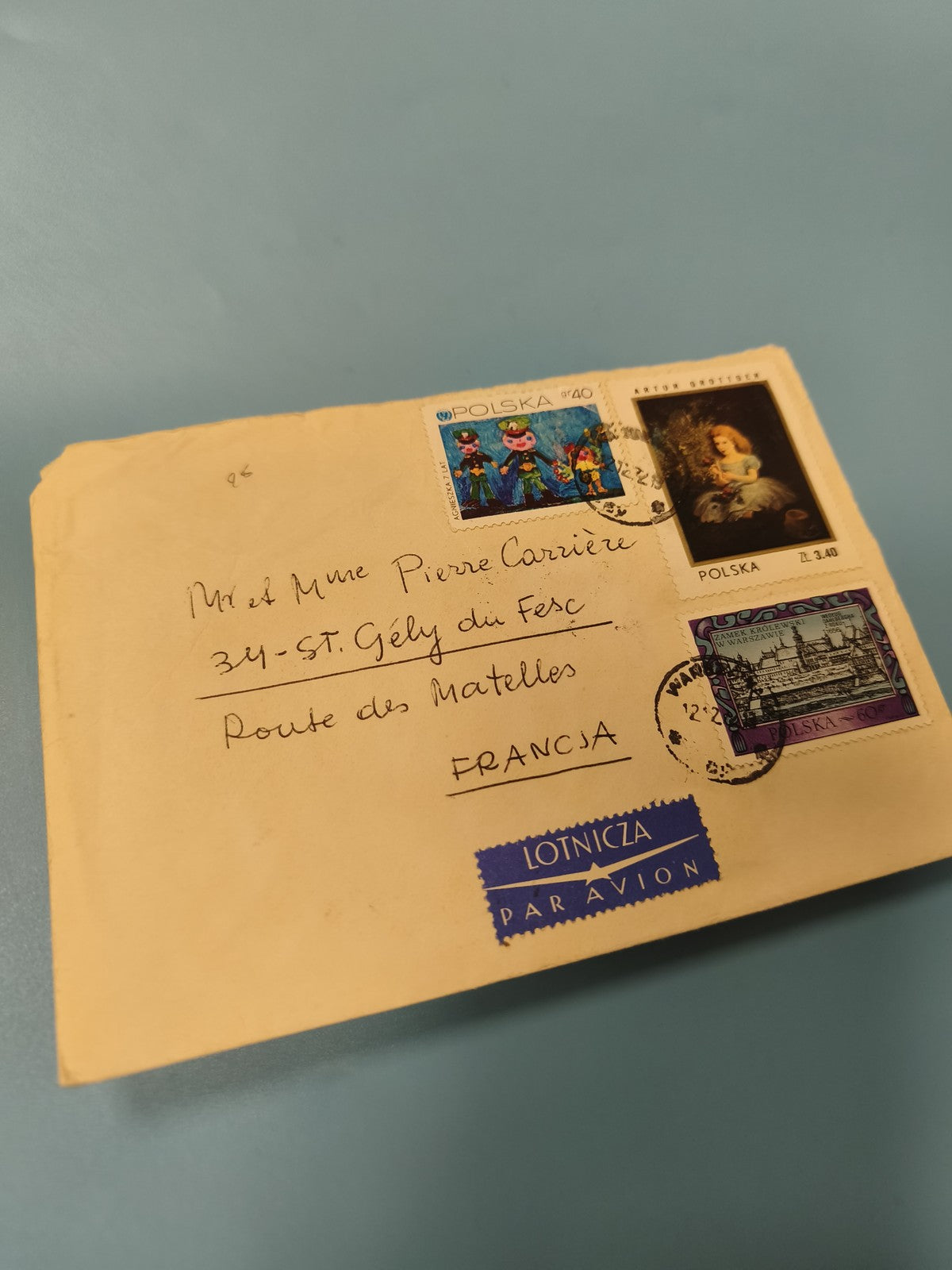 Ancienne enveloppe Polska timbrée, philatélie, affranchissement Pologne vintage
