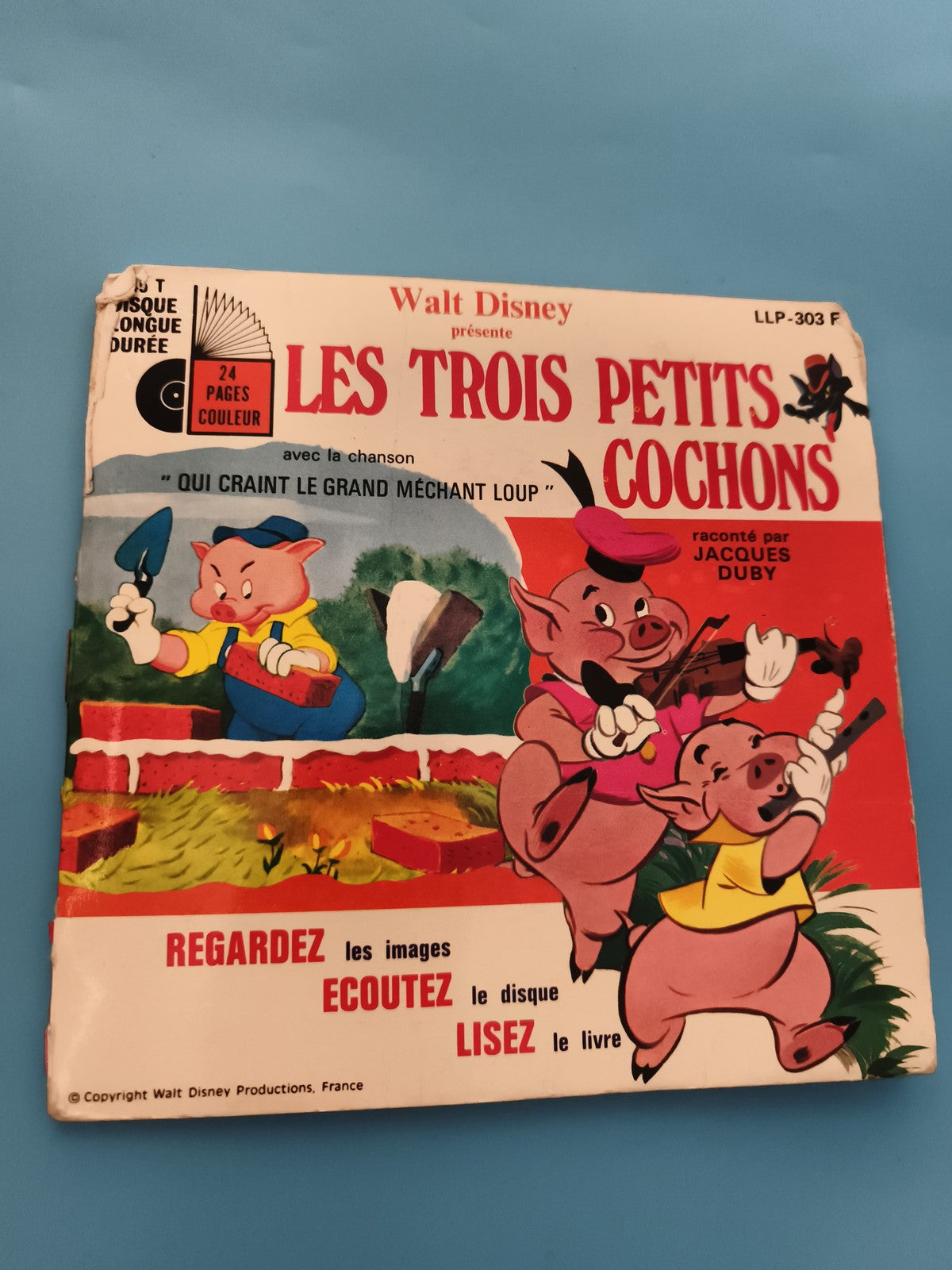 Disque vinyle Les Trois Petits Cochons Walt Disney Jacques Duby 24 pages couleur