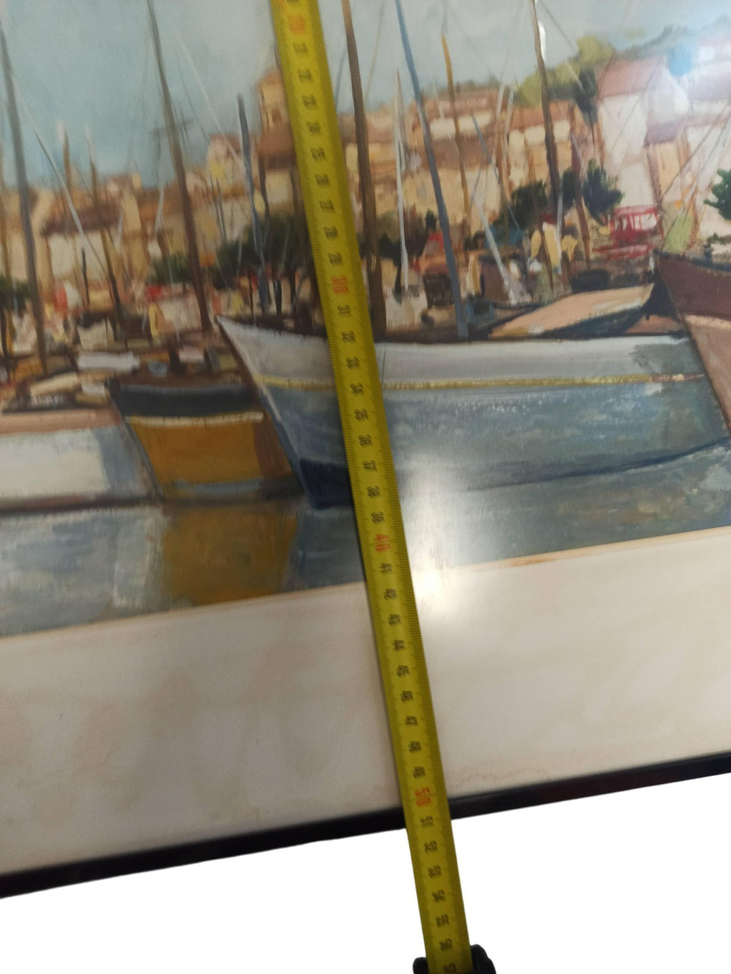 Tableau ancien port de Cassis signé Manon, peinture vintage encadrée rétro