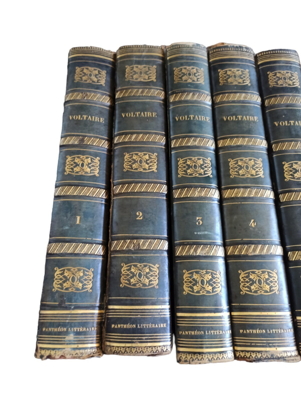 Œuvres complètes Voltaire 12 tomes cuir noir doré 1838 reliure Pantheon Littérai