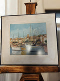 Tableau ancien port de Cassis signé Manon, peinture vintage encadrée rétro