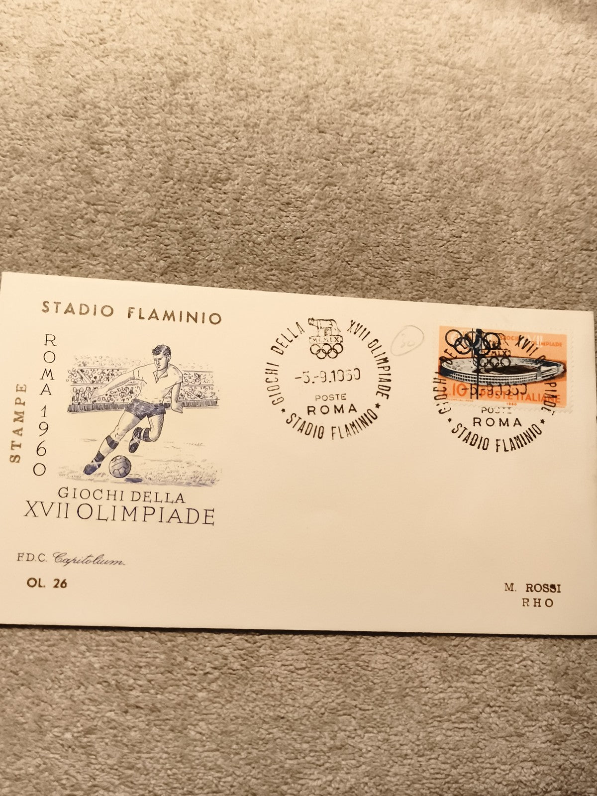 Lettre FDC Rome 1960 Jeux Olympiques Stadio Flaminio oblitération football