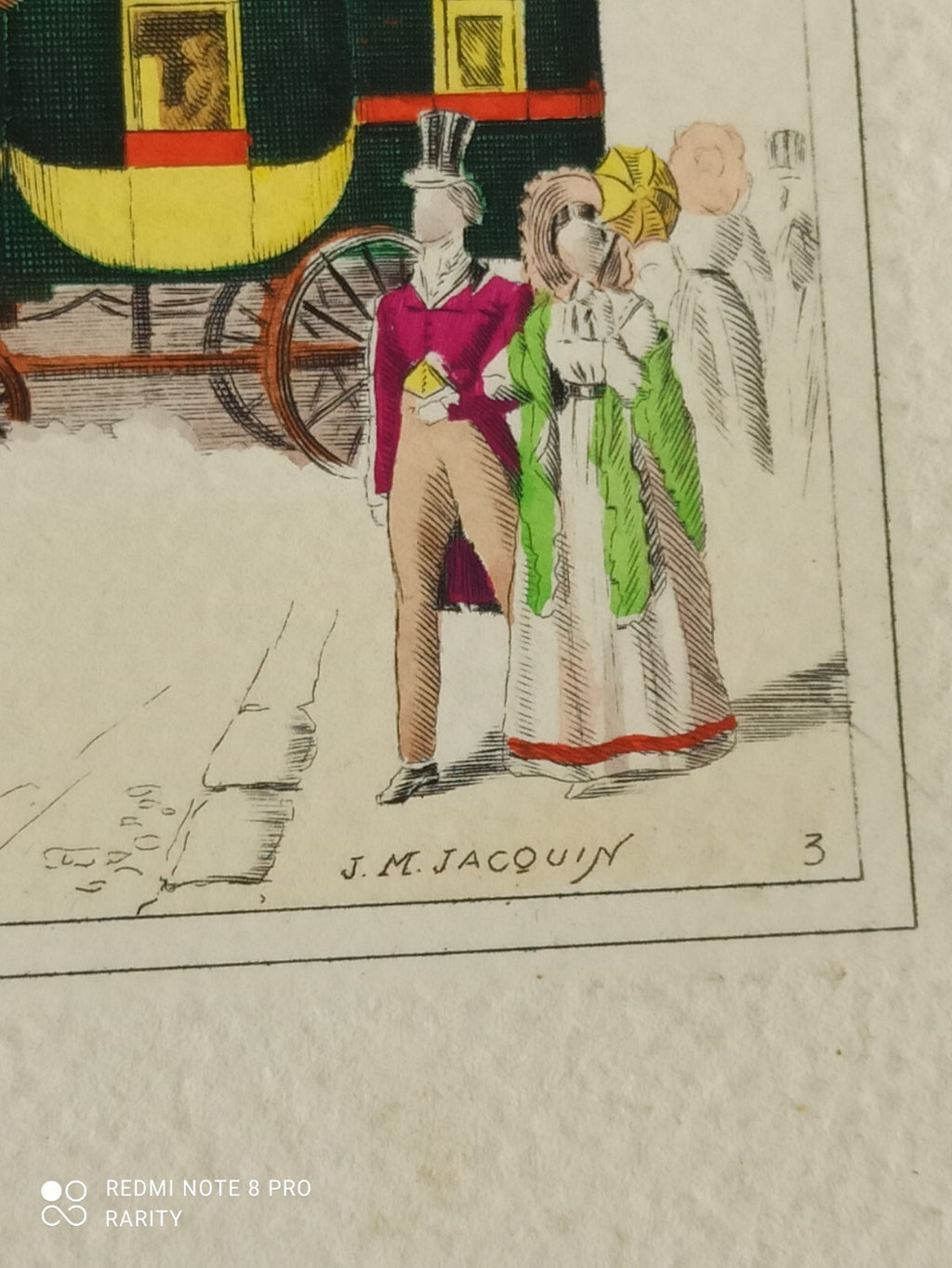 Gravure ancienne diligence J.M. Jacquin, lithographie couleur vintage art