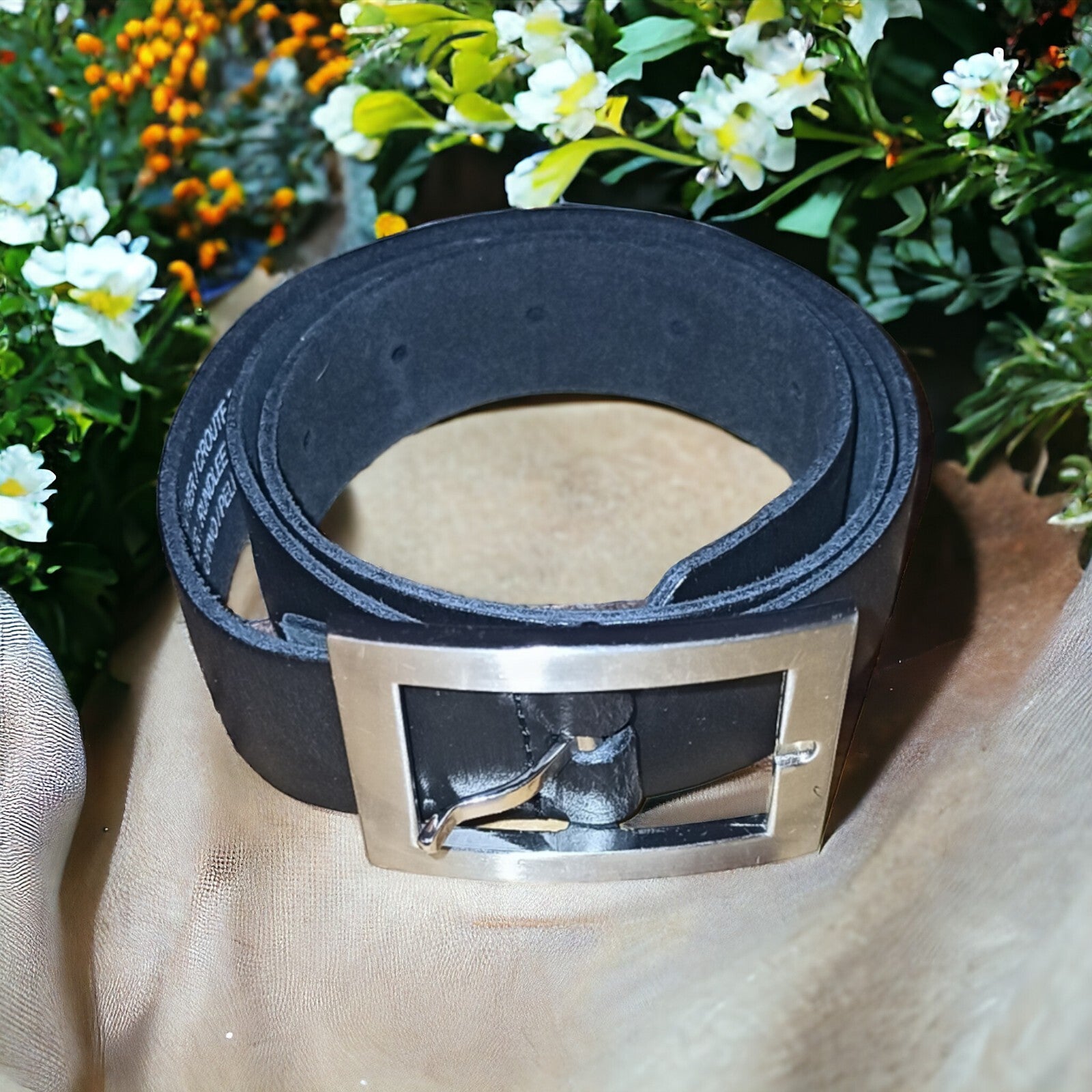 Ceinture femme cuir noir boucle rectangulaire Made in France taille 75