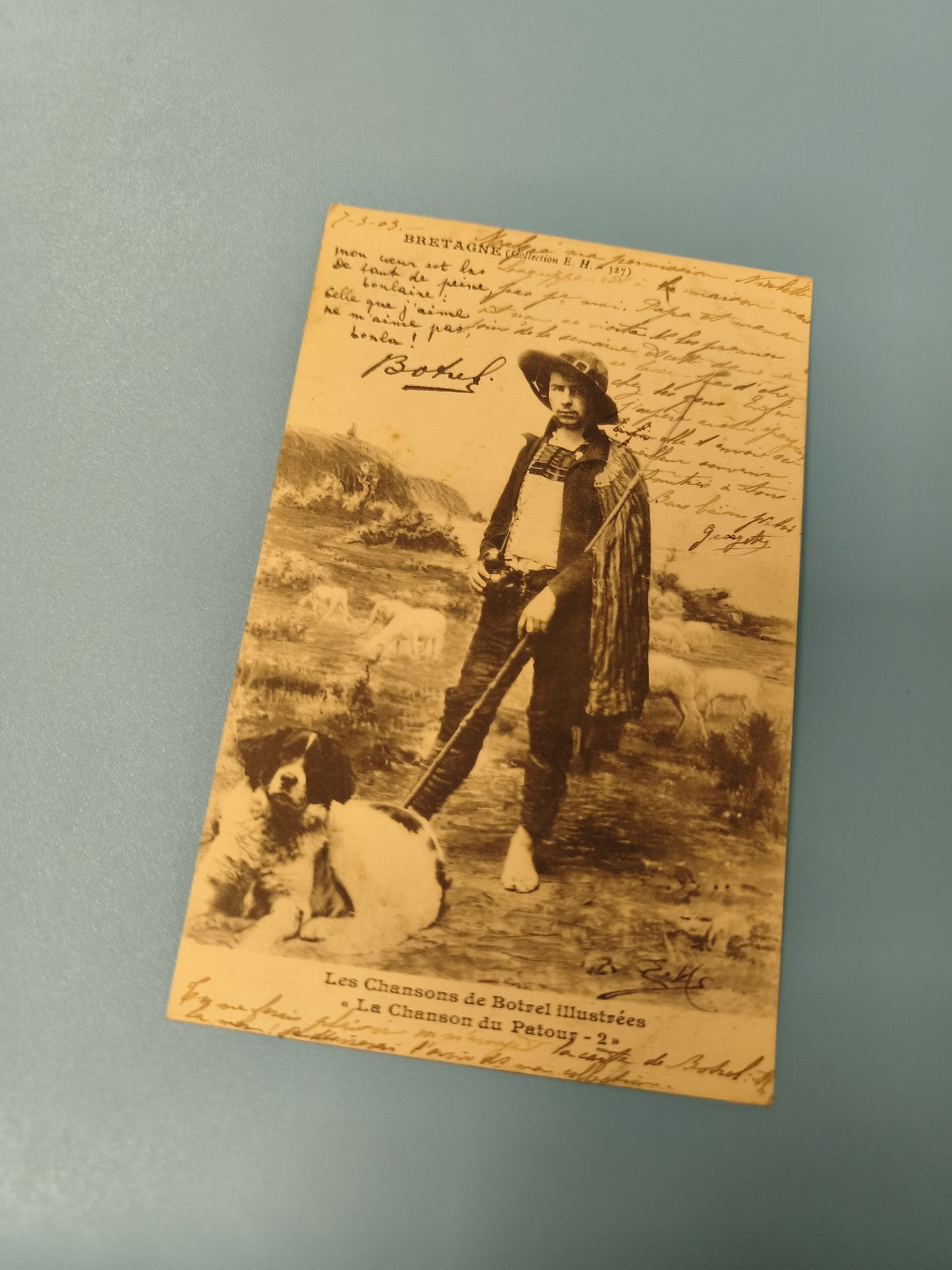Carte postale ancienne Les Chansons de Botrel illustrées Patou berger Bretagne