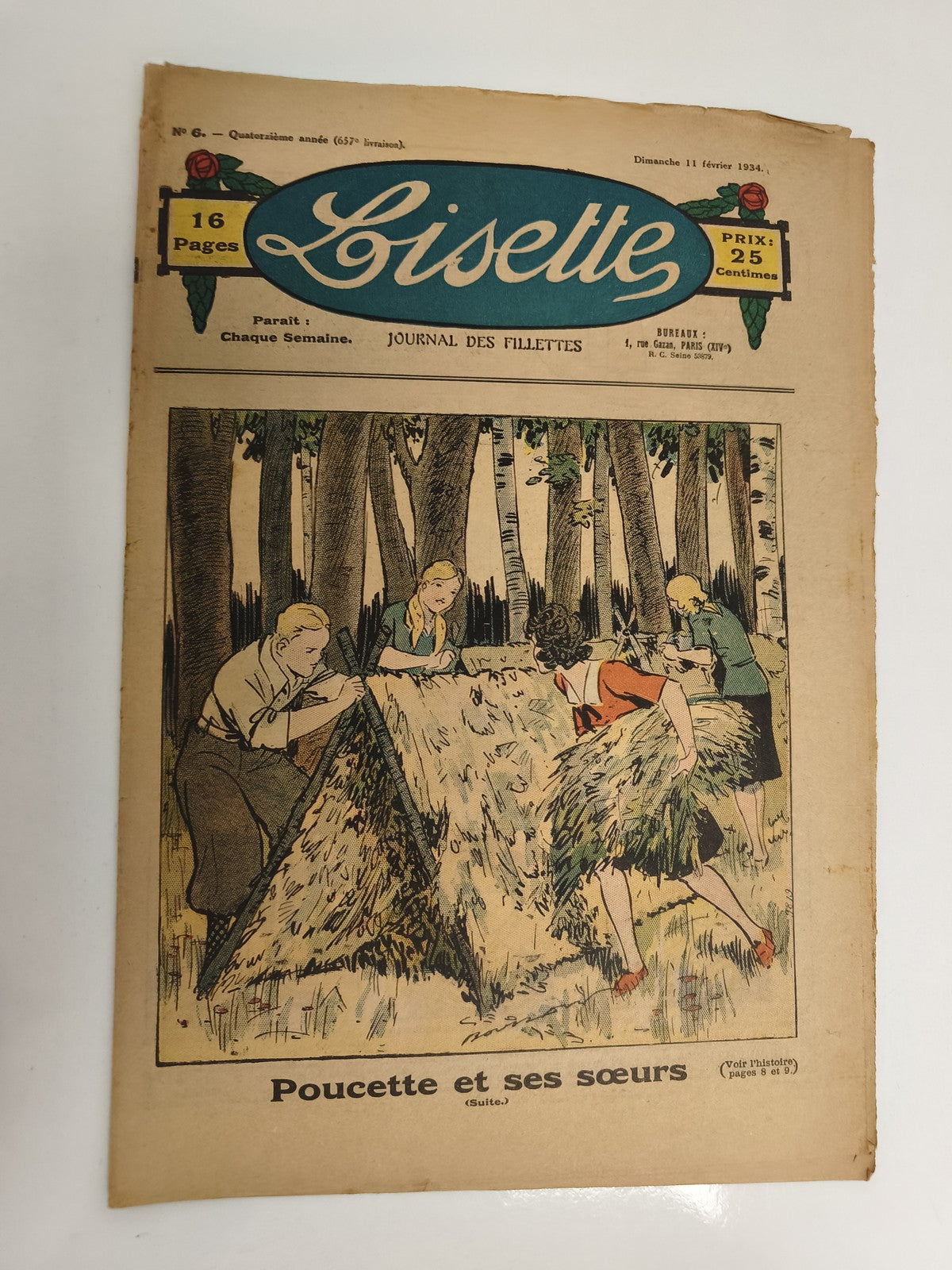Ancien journal Lisette 1934 illustré, Poucette et ses sœurs, vintage fillettes