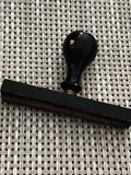 Tampon ancien bureau noir, poignée boule, vintage, encreur administratif