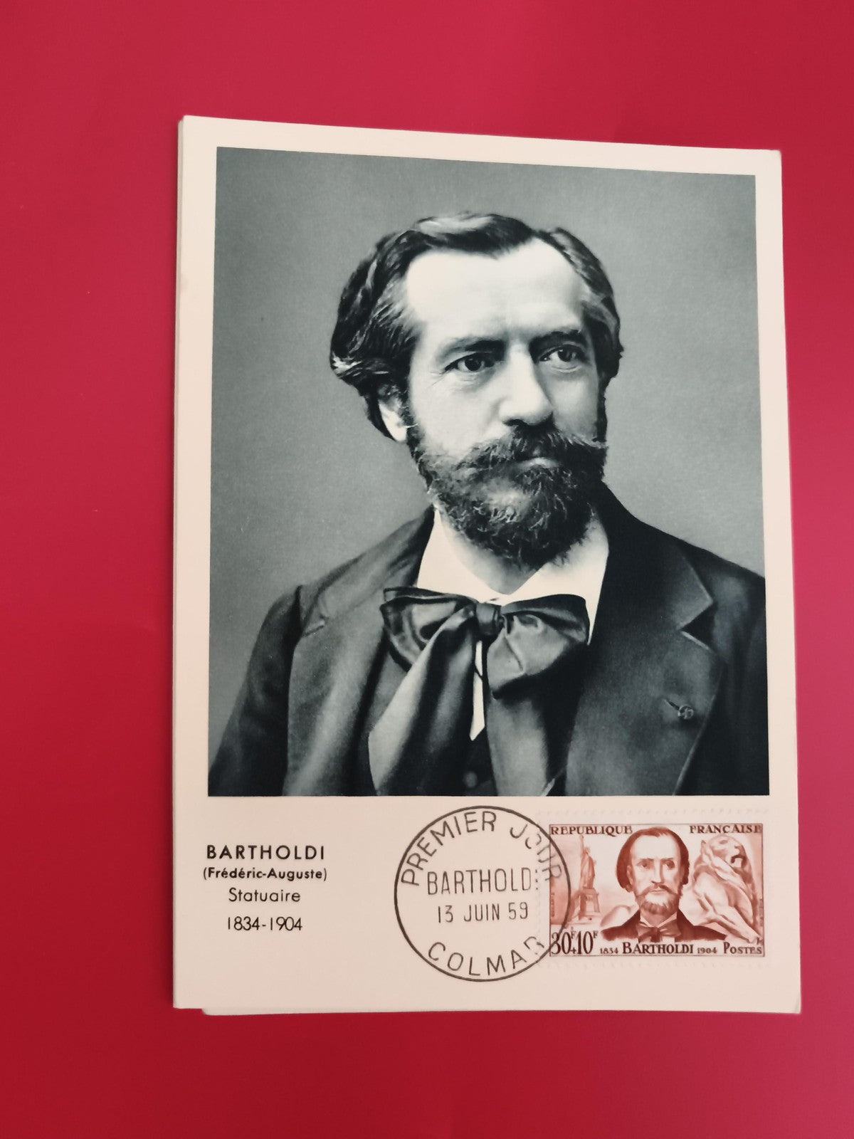 Carte Premier Jour Bartholdi statuaire 1959 timbre Colmar philatélie (Ref 1)