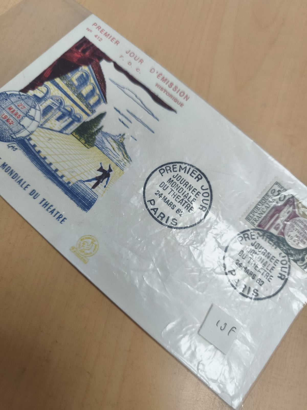 Enveloppe premier jour émission Journée mondiale du théâtre Paris 1962 philatéli