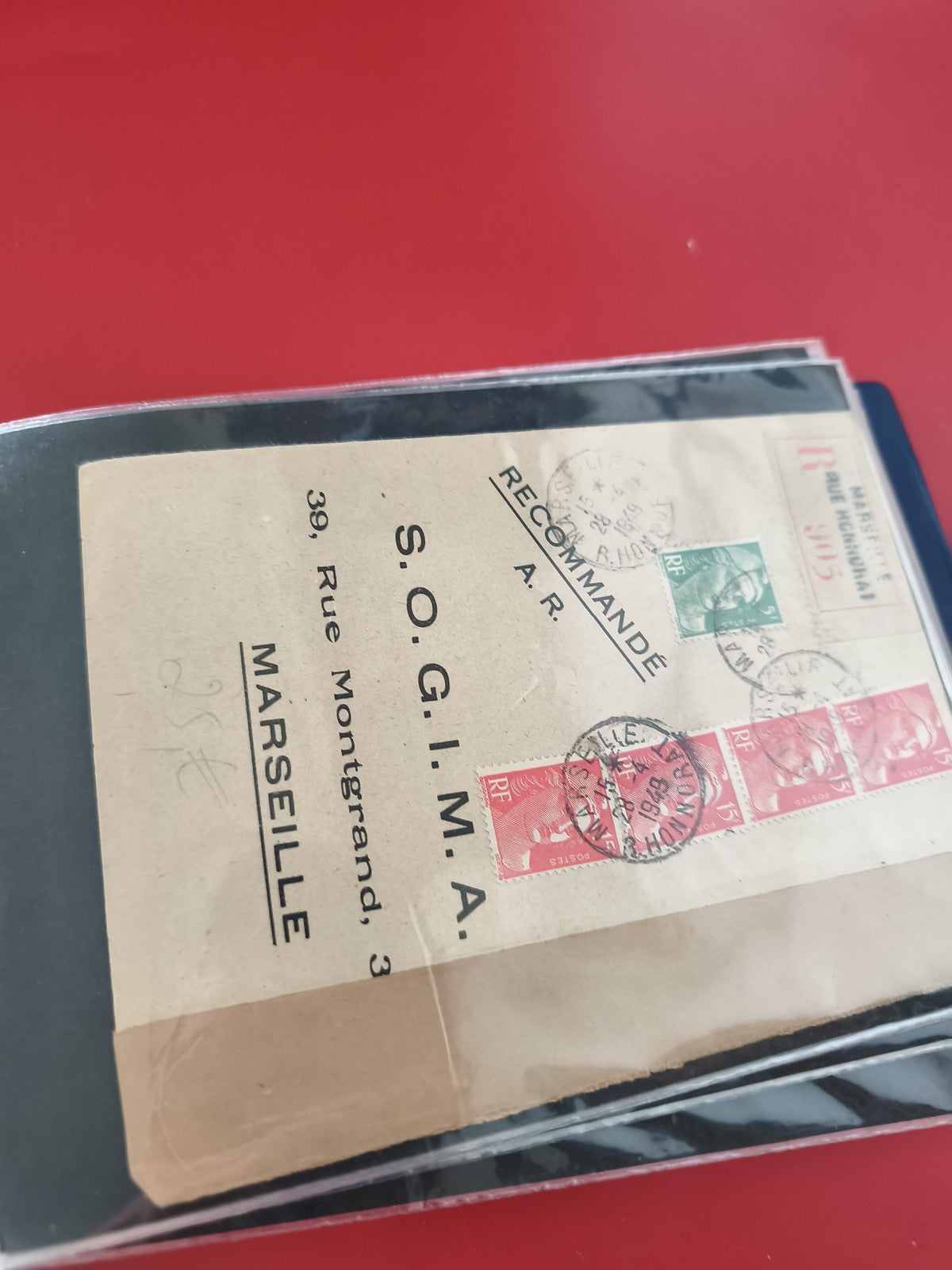 Ancienne enveloppe oblitérée recommandée Marseille philatélie timbres RF