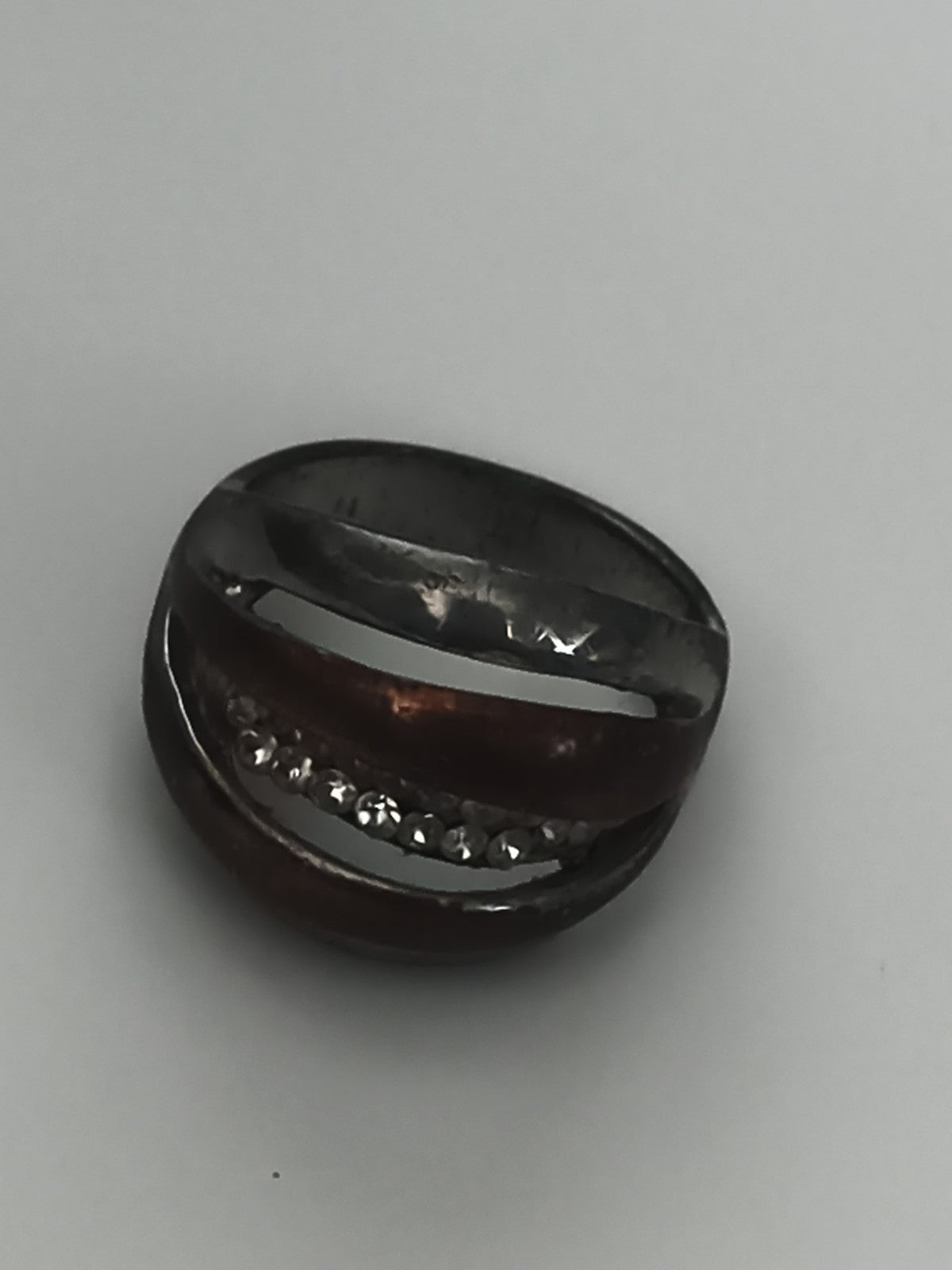 Bague vintage bombée bicolore effet métal et brun, taille 59, anneau large
