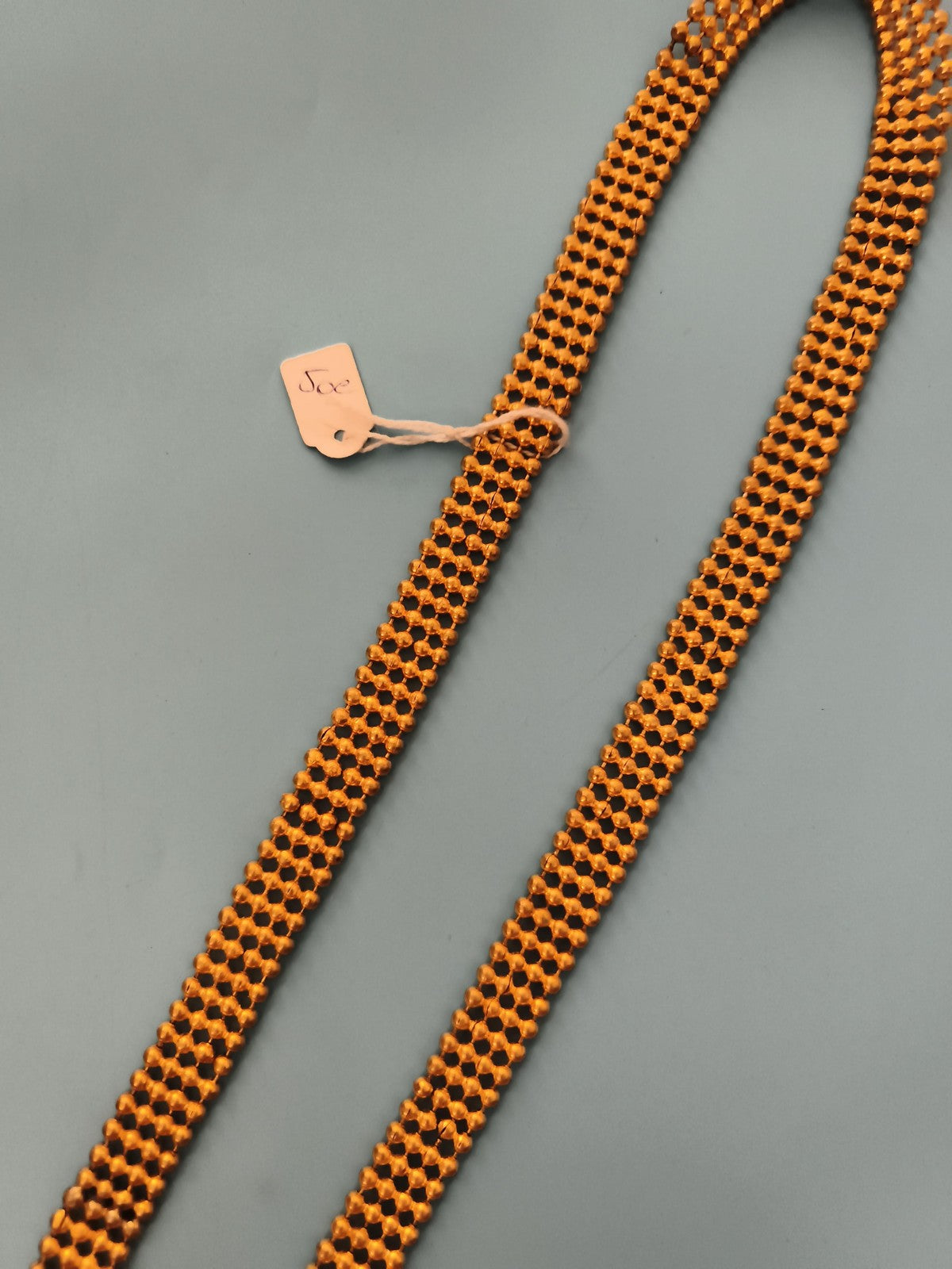 Collier ancien tressé perles orange noir, bijou vintage ou ceinture décorative