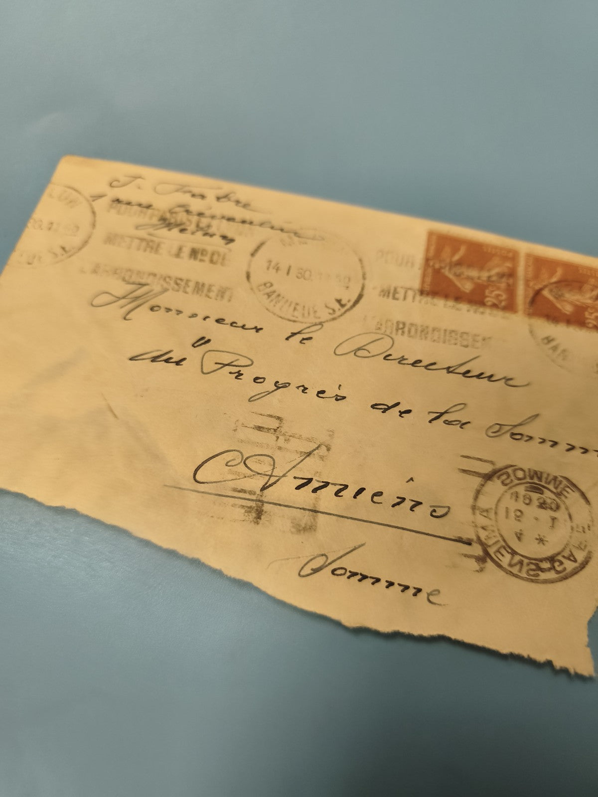 Ancienne enveloppe oblitérée début XXe philatélie timbres orange France