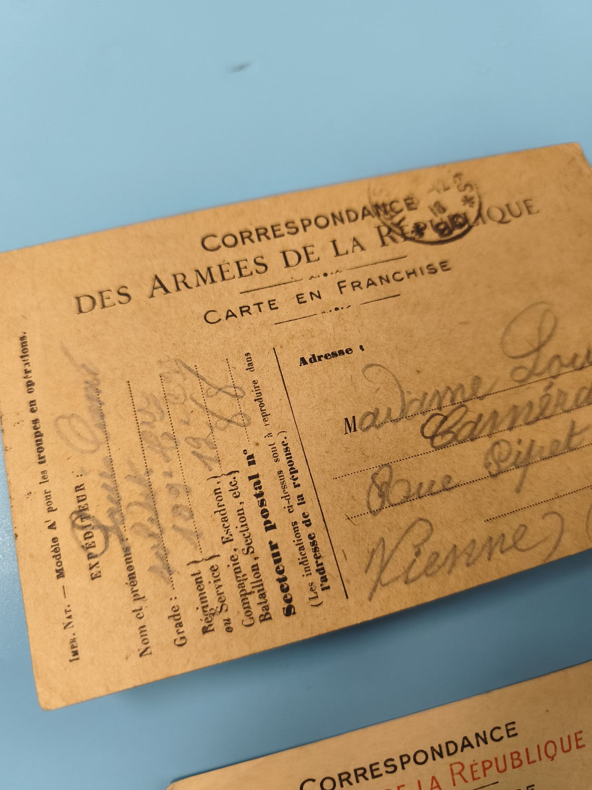 Ancienne carte postale Armées de la République militaire vintage écriture manusc
