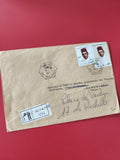 Enveloppe philatélie oblitérée Maroc 1971 timbres visage couleur beige
