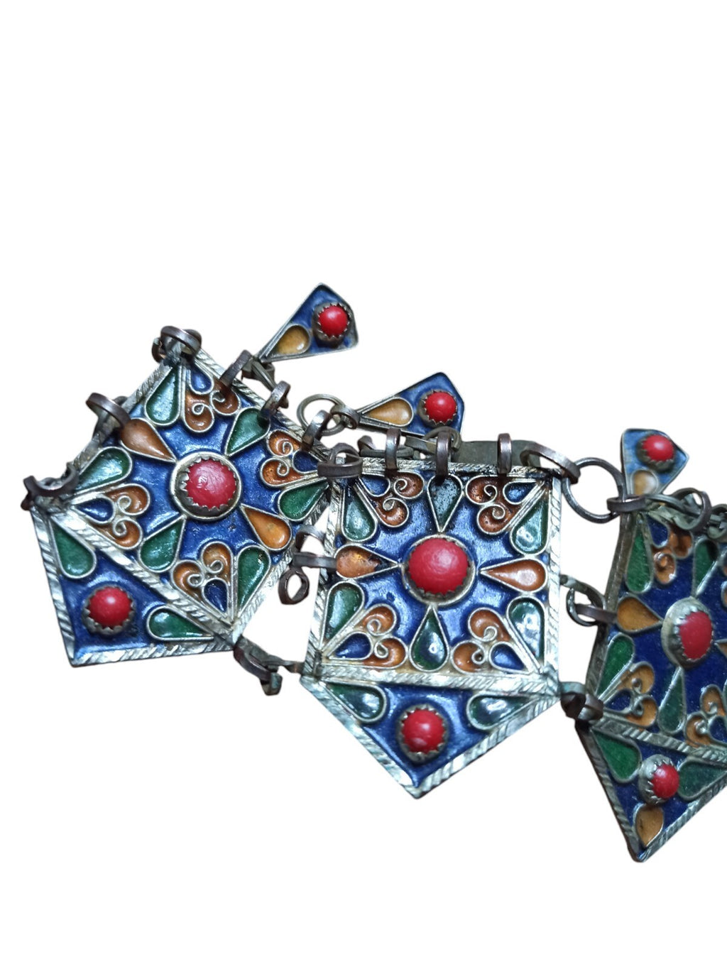 Diadème ancien kabyle berbère émaillé métal, bijou traditionnel vintage