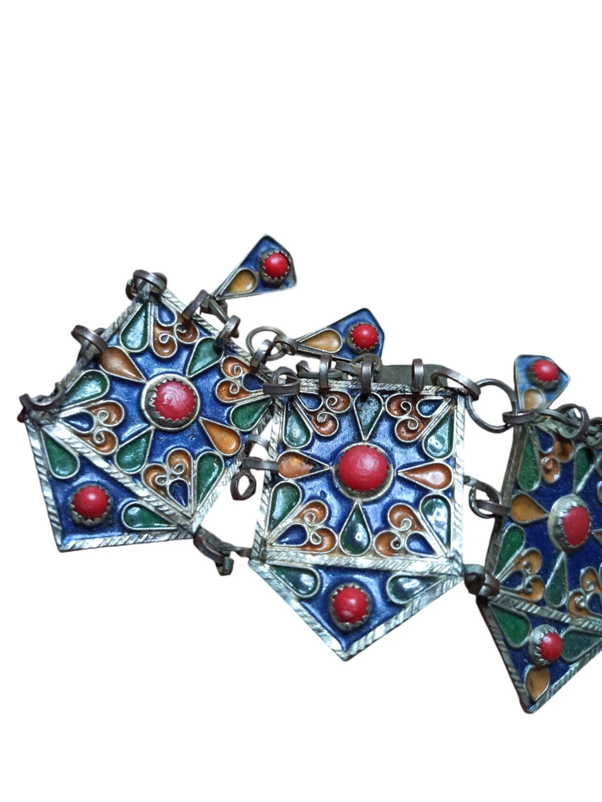 Diadème ancien kabyle berbère émaillé métal, bijou traditionnel vintage