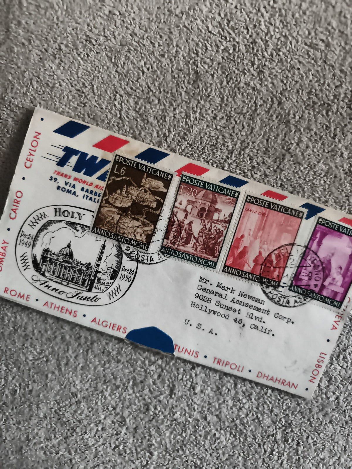 Lettre affranchie Vatican 1950 Anno Santo, 4 timbres Poste Vaticane, cachet Rome