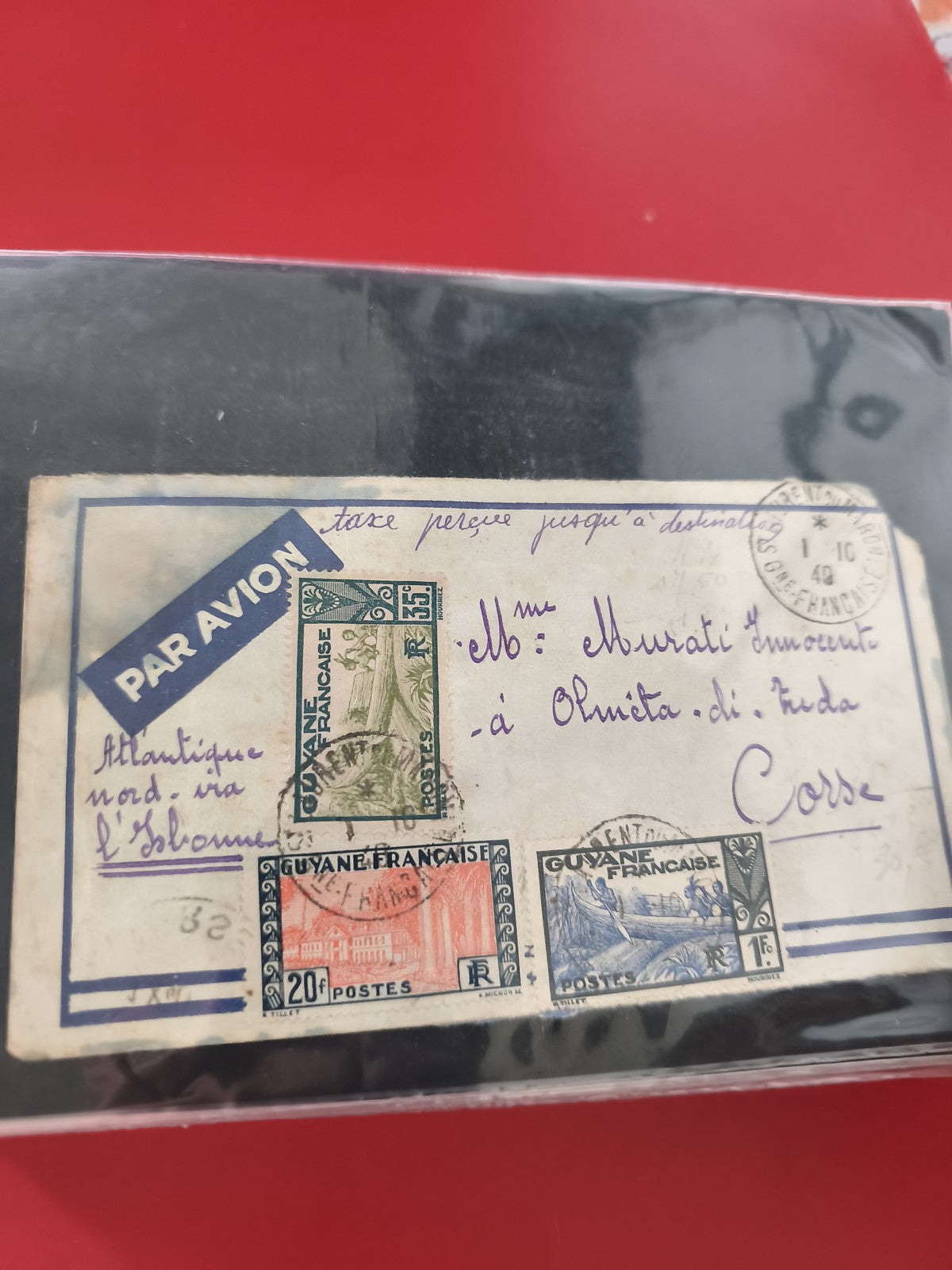 Ancienne enveloppe oblitérée Guyane Française Par Avion pour philatéliste collec