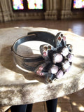 Bague fantaisie vintage créateur, fleur strass roses, taille 48